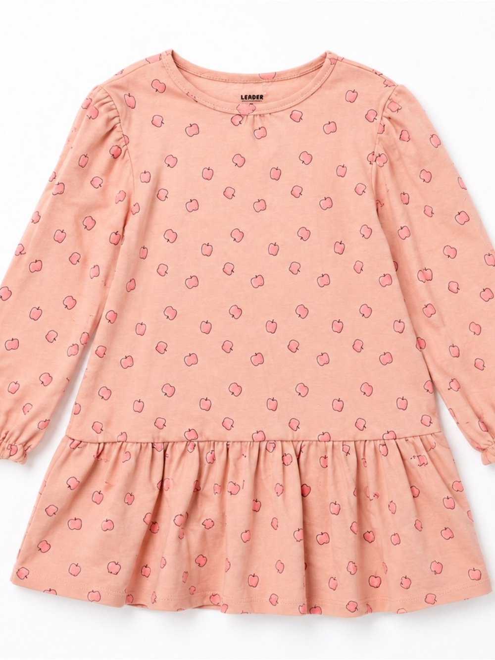 Leader Peach Apple-Print Long Sleeve Kids Dress